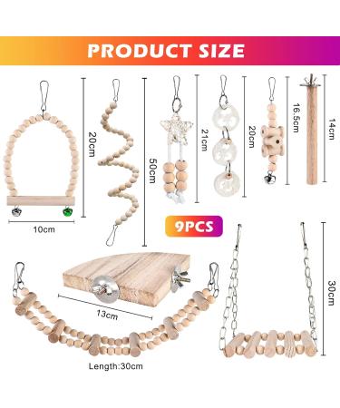 9-Piece Bird Toys Set | Parrot & Budgie Accessories | Cage Rocking Toys & Wooden Platforms for Finches & Lovebirds - Buy Online on GoSupps.com