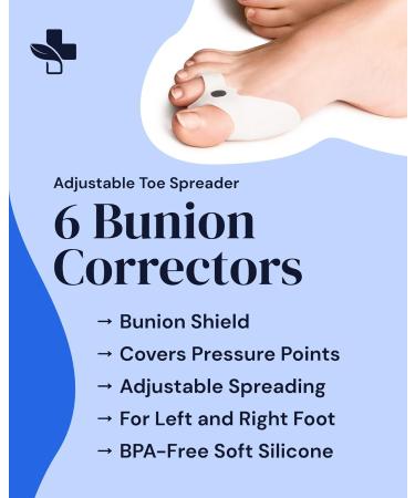 YOGAMEDIC Bunion Corrector & Toe Separator with Adjustable Gel-Pad - 6Pcs Set for Hallux Valgus Support - Soft Silicone Protector for Overlapping Toes - Unisex, Transparent - Buy Online on GoSupps.com