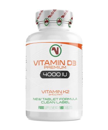 Nutriodol Vitamin D3 4000 IU with Free 2mcg K2 MK7 All Trans (6 Months) 180 x High Strength Vitamin D Tablets Immune System D Supplement for Men and Women VIT D3 As Cholecalciferol 180 Tabs D3 4000iu
