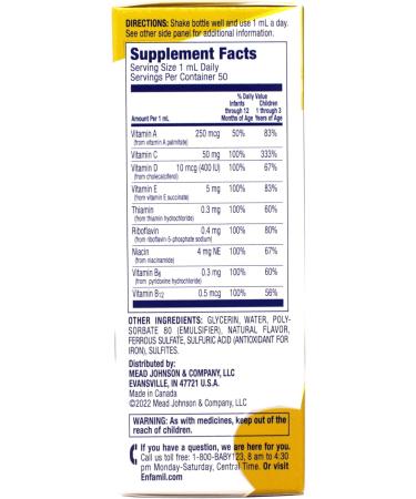 Enfamil Prenatals & Baby Vitamin Poly-Vi-Sol with Iron - 50mL Dropper Bottle - Buy Online on GoSupps.com