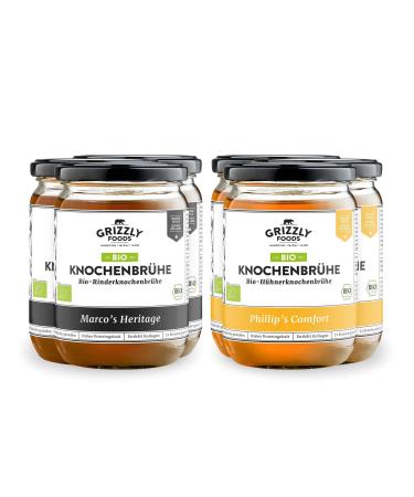 Grizzly Foods Organic Beef & Chicken Bone Broth (6 x 500ml) Over 20g Collagen per Glass Cooked for 72hrs