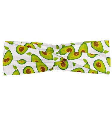 Lunarable Avocado Headband Set of 2  Pattern of Sliced Healthy Fruits Scattered  Knotted Elastic Hair Band Accessory for Women Everyday Use  M-L  Lime Green White Brown Set of 2 M-L Lime Green White Brown