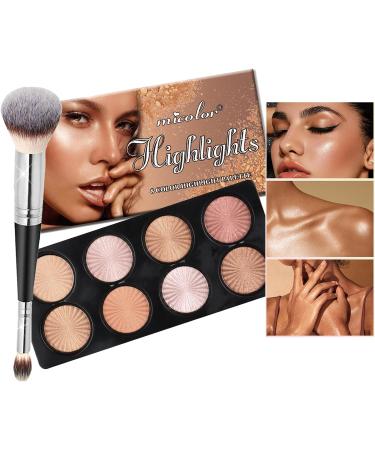 Welhammsae 8 Colors Highlight and Contour Palette with Brush Highlight and Bronzer Powder Palette Professional Facial Beauty Makeup for Women Girls Palettebrushset-154 - Buy Online on GoSupps.com