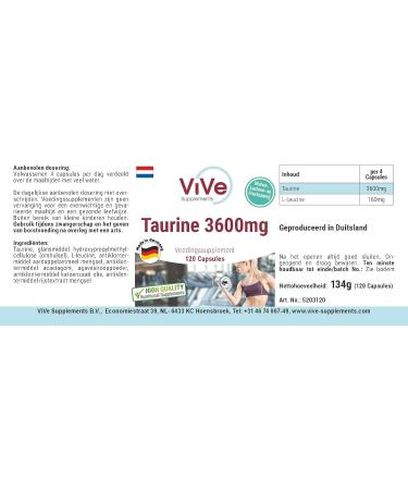Taurin 3600mg Vegan Capsules - 120 High Dose Supplements - Quality from Germany | Vive Supplements - Buy Online on GoSupps.com
