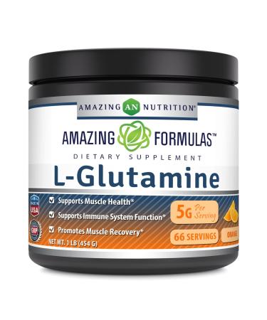 Amazing Formulas L-Glutamine Supplement - Promotes Workout Recovery, Supports The Immune System & Muscle Maintenance* (1 Lb (Orange Flavor))