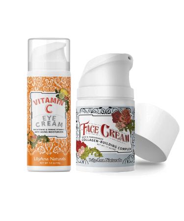 LilyAna Naturals Vitamin C Eye Cream 1 Oz and Face Cream 1.7 Oz Bundle - Anti-Aging Benefits of Vitamin C for your Eye and Face Cream Face Moisturizer For Dry Skin Rose and Pomegranate Extracts