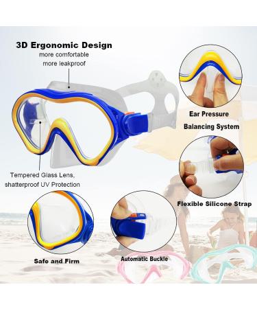 Kids Snorkeling Set with Fins, Full Dry Snorkel, and Swimming Goggles - Navy Blue/Lemon Yellow - Buy Online on GoSupps.com