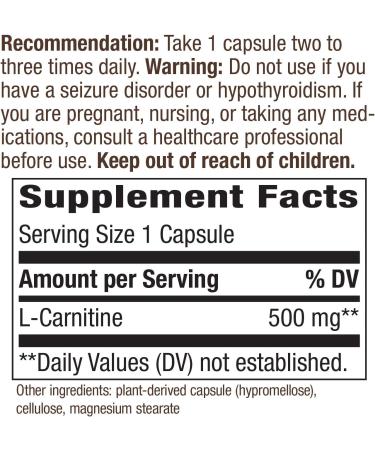 Nature's Way L-Carnitine 500mg 60 VCaps - Premium Quality, 60 Count - Buy Online on GoSupps.com