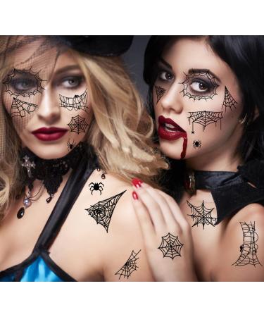 Halloween Spider Web Temporary Tattoos Kit - Waterproof Body and Face Stickers (12 Sheets) - Adults & Kids Costume Makeup - Buy Online on GoSupps.com