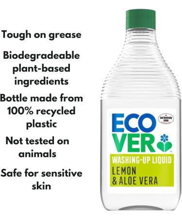 Eco Washing up Liquid Bundle: 2x Ecover Lemon & Aloe Vera 450ml + 2x Sponge Scourer + 2x All Purpose Cloths + 1x JenBurr Leaflet - Buy Online on GoSupps.com