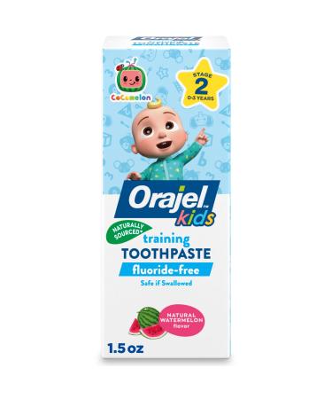 Orajel Kids CoComelon Training Toothpaste Fluoride-Free #1 Pediatrician Recommended Fluoride-Free Toothpaste*, 1.5oz Tube Natural Watermelon Flavor 1.5 Ounce (Pack of 1)