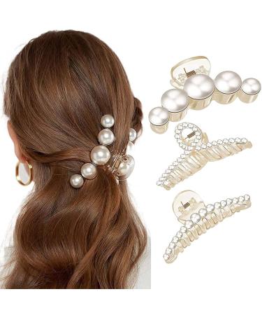 3 pieces of pearls hair clips women hairpins rhinestone hair clips gold fashion vintage hair pins clips clips hair clips wedding hair jewelry set for women bride (gold)