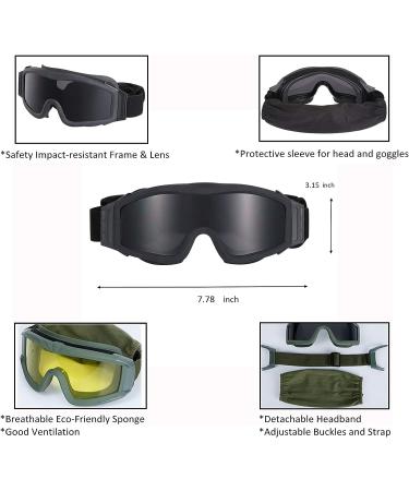 3-Lens Black Tactical Goggles | Airsoft, Paintball, Military Shooting | UV Protection - Buy Online on GoSupps.com