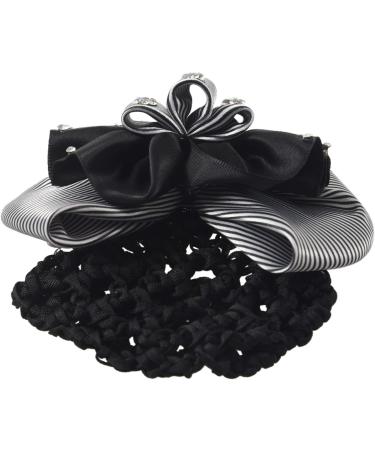 Lodokdre Faux Rhinestone Decor Ruched Bow Hair Snood Net Bun Cover White Black - Buy Online on GoSupps.com