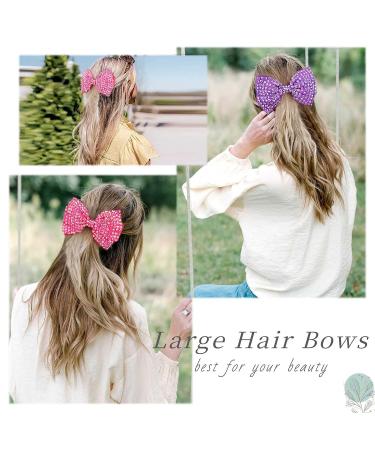 2PCS Rhinestone Hair Bows for Women Girls - Sparkling Crystal Stone Clips - Hot Pink Purple Ribbon Accessories - Bride Hair Clips - Buy Online on GoSupps.com