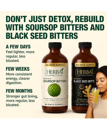 Black Seed & Soursop Bitters Bundle 2 x 32 oz Bottles - 64-Day Supply Vegan Organic Herbal Tonic for Digestive Health & Overall Wellness No Sugar Made in USA. - Buy Online on GoSupps.com