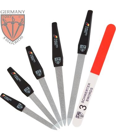 3 Swords Germany - Sapphire Metal Nail File Set (5 pcs.) + 3-Way Nail Buffer - Made in Germany - Buy Online on GoSupps.com
