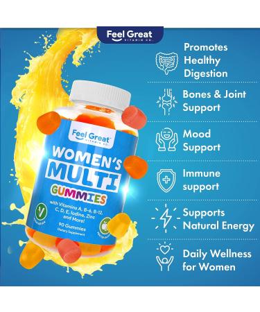Feel Great Vitamin Co Women's Multivitamin Gummy | Essential Vitamin Blend for Women | Supports Women's Health | Chewable Gummy Supplement with Vitamin A, B-6, B-12, C, D, E, Biotin, Choline, Folic Acid, Zinc, and More - Buy Online on GoSupps.com