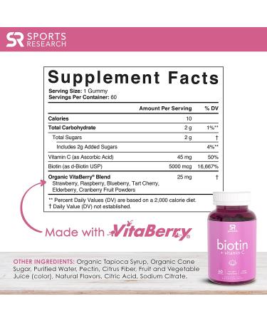 Sports Research Biotin + Vitamin C Gummies - Natural Berry Flavor, 60 Count - Buy Online on GoSupps.com