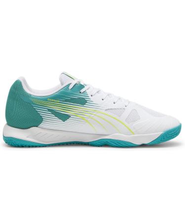 PUMA Unisex Attacourt Indoor Court Shoe - 46 EU | White Ocean Tropic Sparkling Green Lime Squeeze | International Shipping Available - Buy Online on GoSupps.com
