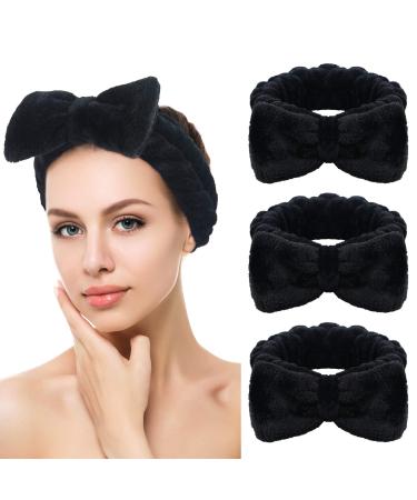 SINLAND Bow Hair Bands Spa Headband for Washing Face Makeup Headband For Women Black 3Pack