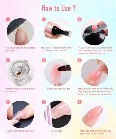 Poly Nail Gel Full Kits 10 Colours Quick Nail Extension Gel Kit Poly Nails Gel Kit with Lamp Easy to Apply with Slip Solution Rhinestone Forms Complete Nail Art Starter Kit DIY at Home White Red Brown Pink E - Buy Online on GoSupps.com