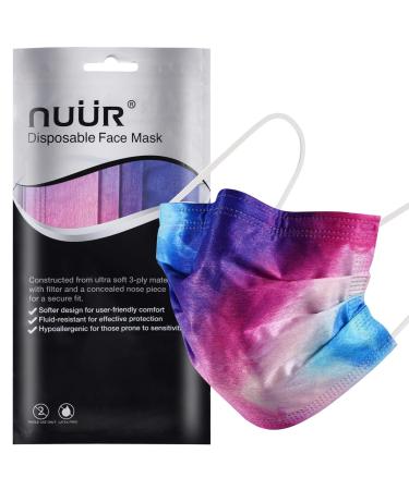 NU R 10pcs Tie Dye 3 Ply Disposable Face Mask Mask with Filter Layer and Elastic Earloop Retail Sealed Bags TIE & DYE-003