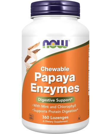 NOW Supplements, Papaya Enzyme with Mint and Chlorophyll, Digestive Support*, 360 Chewable Lozenges - Buy Online on GoSupps.com