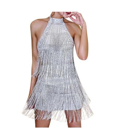 Women's Sleeveless Sexy Halter Slim Sling Dress Cocktail Beach Evening Party Mini Dresses Solid Short Skirt M White