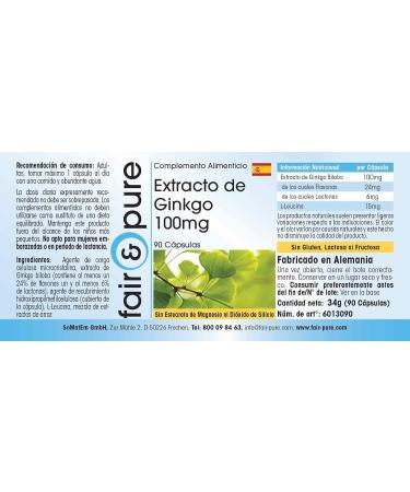 Fair & Pure - Ginkgo Capsules - Ginkgo Biloba Extract 95mg (24% Flavone - min. 6% Lactone) - Vegan - 90 capsules - Buy Online on GoSupps.com