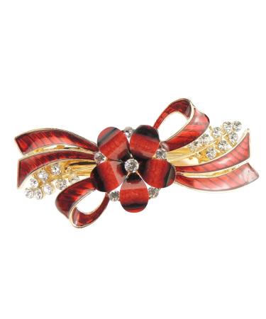 Ladies Enamel & Diamante Evening Occasion Stencil Hair Barrette Clip Daisy Ribbon (Red)