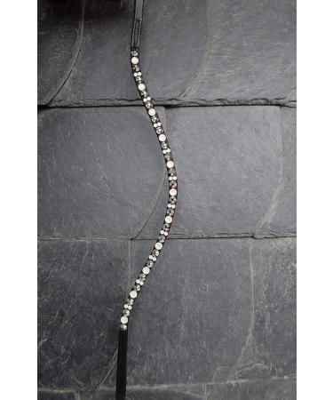 Happy horses horses headband/glitter head strap silver white 'White Chrome' with rhinestone curved narrow (kb leather color dark brown) KB leather color dark brown