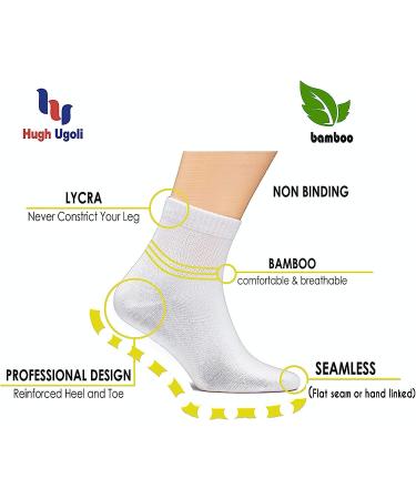 Hugh Ugoli Men Bamboo Diabetic Ankle Socks - Soft Seamless Toe, Non-Binding, Wide Fit - 4 Pairs (Size 11-13) - Black - Buy Online on GoSupps.com