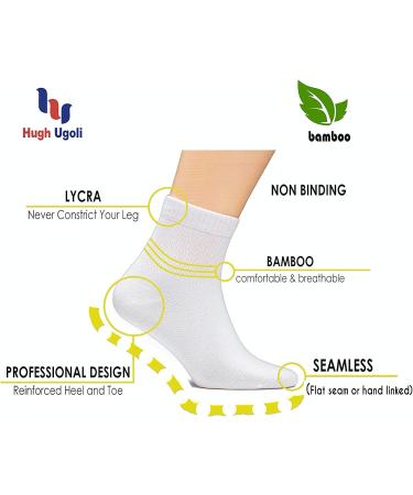 Hugh Ugoli Men Bamboo Diabetic Ankle Socks - Soft Seamless Toe, Non-Binding, Wide & Stretchy - 4 Pairs (Size 11-13, White) - Buy Online on GoSupps.com