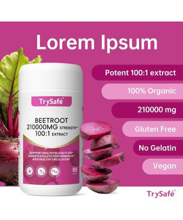 TrySafe Organic Beet Root 210000 mg Strength 100:1 Extract to Boost Daily Nutrition Supports Healthy Blood Circulation* and enhances Athletic Performance* Vegan Non-GMO 90 Tablets 30-Day Supply - Buy Online on GoSupps.com