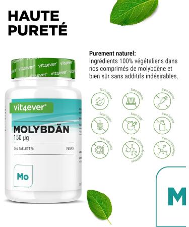 Molybd ne - 150 g - 365 comprim s par 12 mois - Molybdate de sodium pur - Oligo- l ment essentiel - Hautement dos - Vegan - Buy Online on GoSupps.com