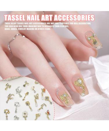 Dangle Nail Charms 18PCS Luxury Nail Gems Set - Heart, Flower, Moon, Butterfly, Pearl, Bow | 3D Gold & Silver Alloy Rhinestones for Nail Art Decoration - Buy Online on GoSupps.com