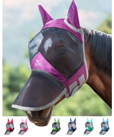 Harrison Howard Caremaster Pro Luminous Horse Fly Mask Large Eye Space Long Nose with Ears UV Protection For Horse Voodoo Blue M thoroughbred (M) Voodoo Blue