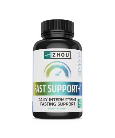 Zhou Fast Support+ Intermittent Fasting Support Supplement Vitamin B12 for Energy Electrolytes Magnesium Chloride Sodium Potassium Creatine Monohydrate Physical Performance 60 Veg Caps
