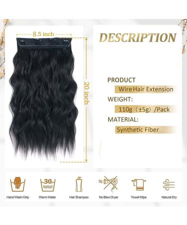 Halo Hair Extensions Invisible Wire Hair Extensions 4 Secure Clips Hair Extensions 20 Inch Long Wavy Hairpieces for Women 20 Inch Natural Black - Buy Online on GoSupps.com