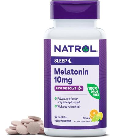 Natrol Melatonin Fast Dissolve Tablets, Helps You Fall Asleep Faster, Stay Asleep Longer, Easy to take, Dissolves in Mouth, Strengthen Immune System, Max Strength, Citrus Punch Flavor, 10mg, 60 Count Citrus 60