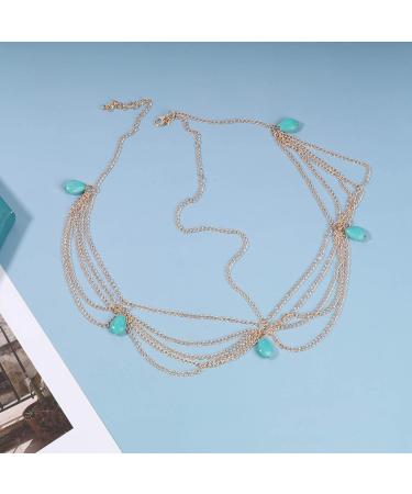 Aneneicera Boho Layered Turquoise Head Chain | Gold Teardrop Hair Accessories for Women & Girls - Perfect for Festivals Proms & Weddings - Buy Online on GoSupps.com