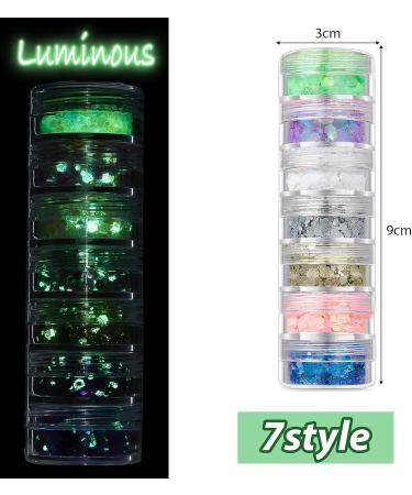 7 Boxes Luminous Nail Glitters Nail Sequins 7 Colours 3D Holographic Glitter Nail Flakes for Nail Art Decals Nail Glitter Sequins Nail Art Design Nail Decorations for Women Girls - Buy Online on GoSupps.com
