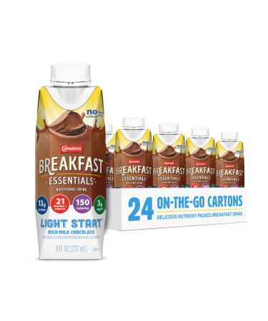 Carnation Breakfast Essentials Light Start Ready-to-Drink, Rich Milk Chocolate, 8 Fl Oz Carton (Pack of 24) (Packaging May Vary) 8 Ounce (Pack of 24)
