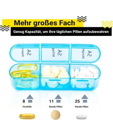 7-Day Pillbox with 3 Compartments | German Medication Organizer | 21 Compartment Tablet Box for Daily Use - Blue Housing - Buy Online on GoSupps.com
