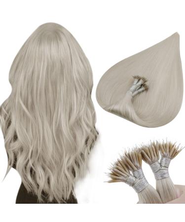 Blonde Nano Hair Extenisons Real Human Hair Nano Tip Hair Extensions 20Inch Nano Ring Human Hair Extensions Straight Silky Hair #60 Platinum Blonde 50g 50s
