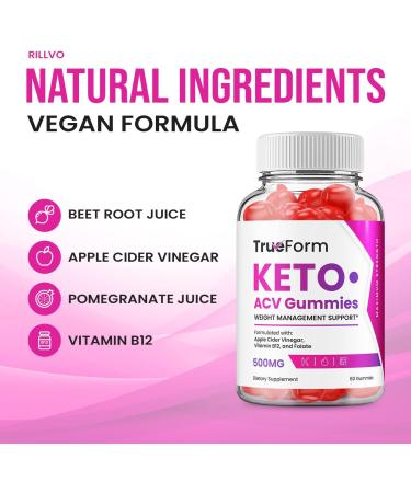 True Form Keto Plus ACV Gummies - Advanced Keto Formula with Apple Cider Vinegar & Beet Root Juice | Dietary Supplement with B12 | 60 Gummies - Buy Online on GoSupps.com