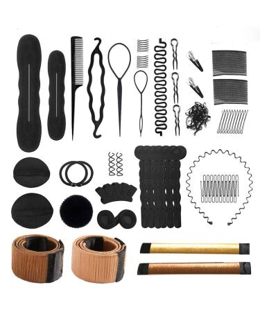 40 Pcs Hair Styling Accessories Kit Set Bun Maker Hair Braid Tool for Making DIY Hair Styles Black Magic Hair Twist Styling Accessories for Girls or Women (A)