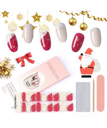 EBANKU Christmas Semi Cured Gel Nail Strips Glitter Gel Nail Polish Strips Long Lasting Waterproof Full Nail Wraps Stickers with Stick Nail File Wipes & Sealing(UV/LED Lamp Required) (SDTRK14) - Buy Online on GoSupps.com