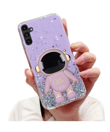 Tivenfezk Nadoli for Samsung Galaxy A14 5G astronaut Hidden Stand Cap caricature glitter stand soft silicone bling transparent protective cover samsung galaxy a14 5g purple